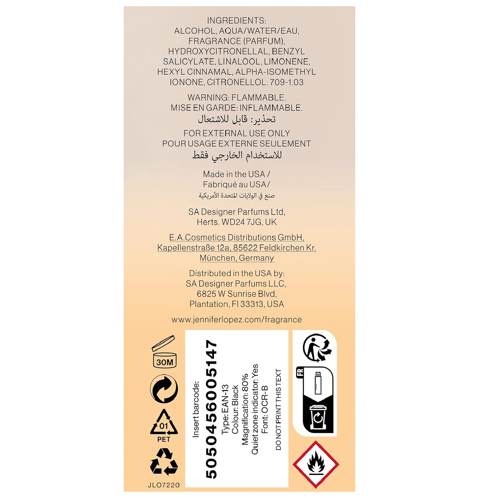 Jennifer Lopez Enduring Glow Body Spray for Women