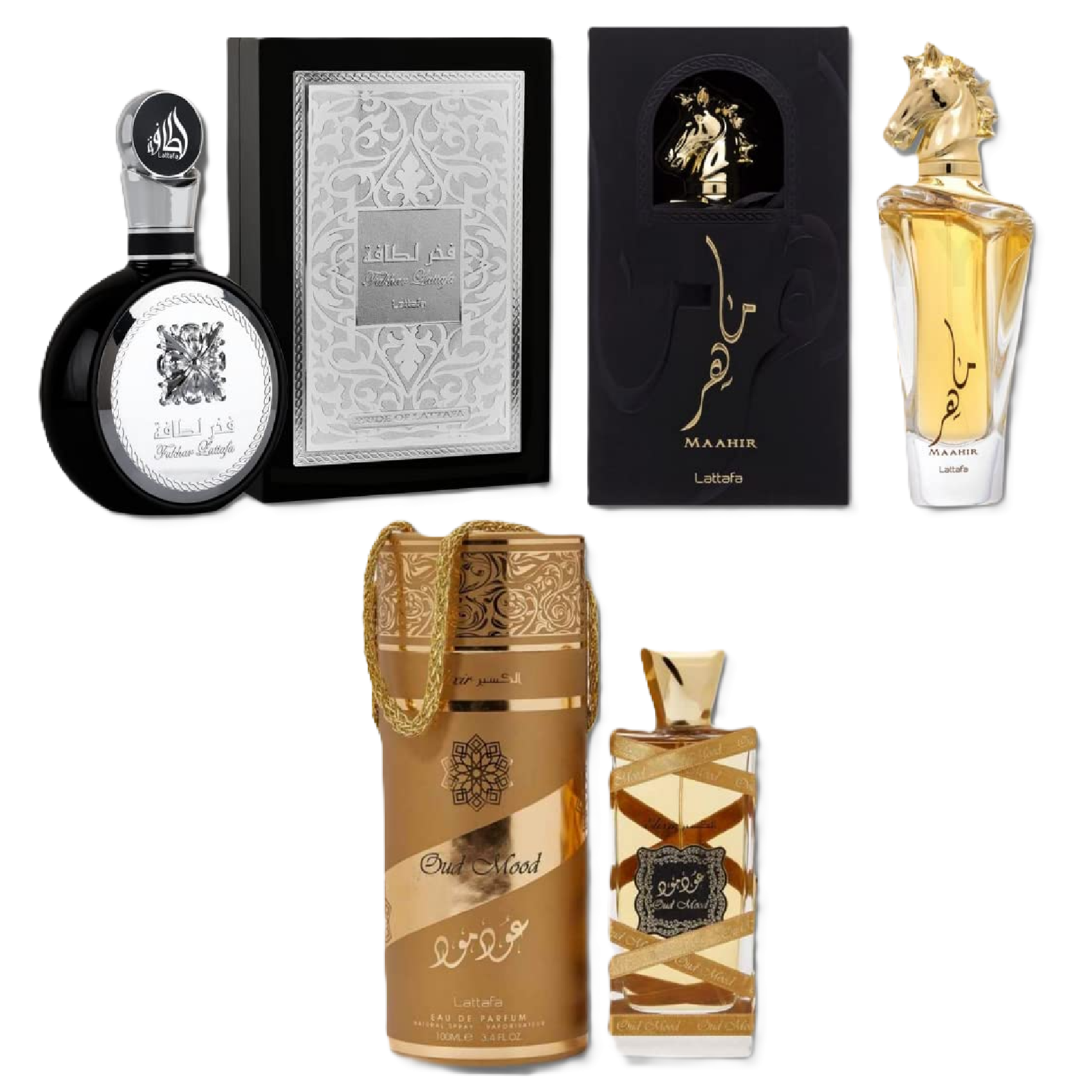Lattafa Maahir, Fakhar Men & Oud Mood Elixir Fragrance Bundle for Everyone