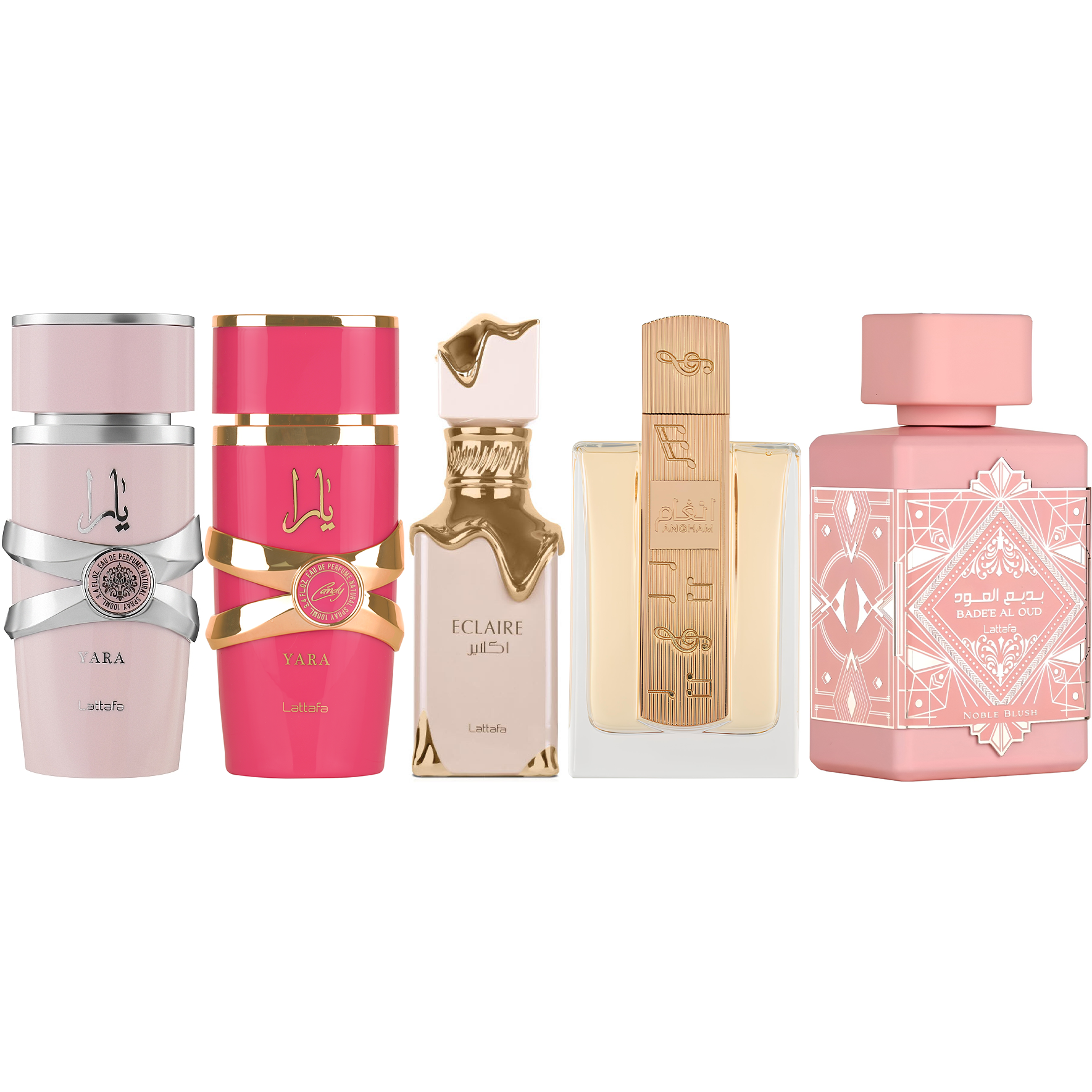 Lattafa Ultimate 5 PC (Yara, Yara Candy, Éclair, Angham & Noble Blush) Fragrance Bundle