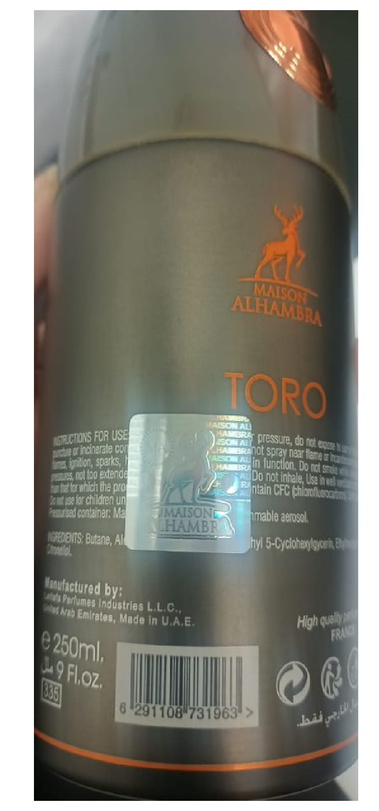 Maison Alhambra Toro Pour Homme Perfumed Deodorant Spray for Men