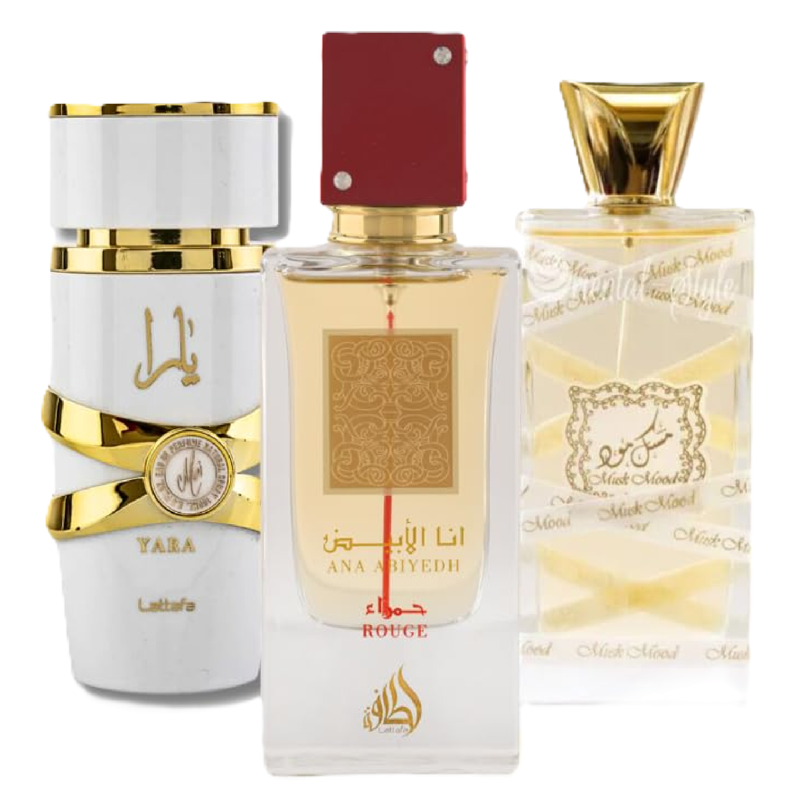 Lattafa Musk Mood, Ana Abiyedh Rouge & Yara Moi Fragrance Bundle for Everyone