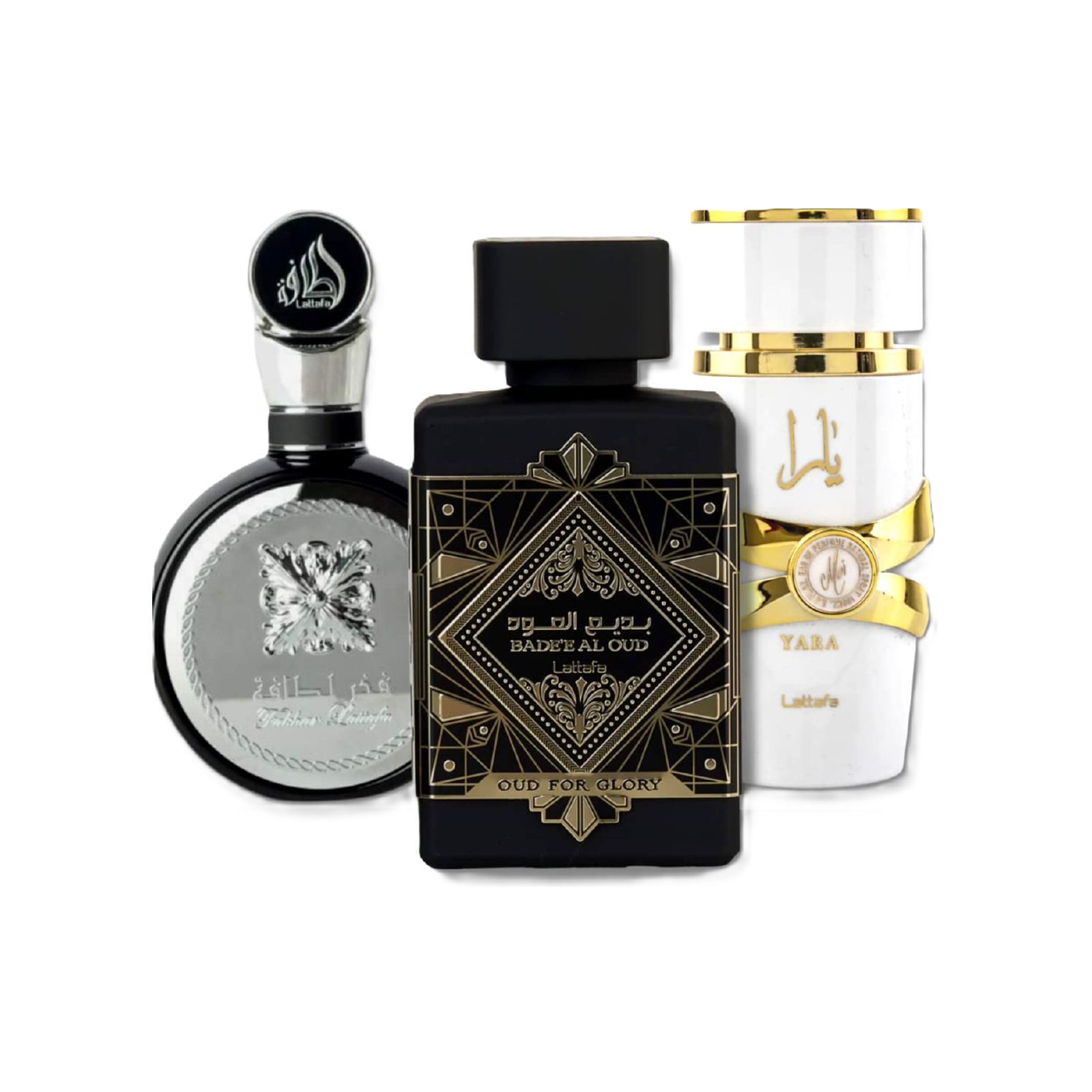Lattafa Bade'e Al Oud OFG, Fakhar Man & Yara Moi Fragrance Bundle for Everyone
