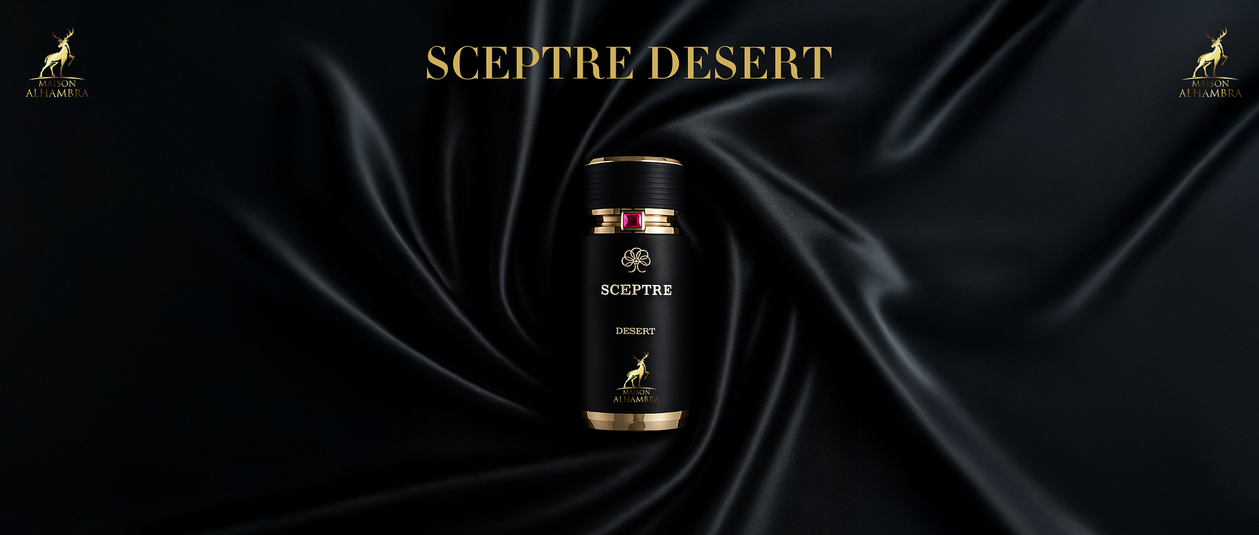 Sceptre Desert fragrance in black and gold bottle with luxury design.