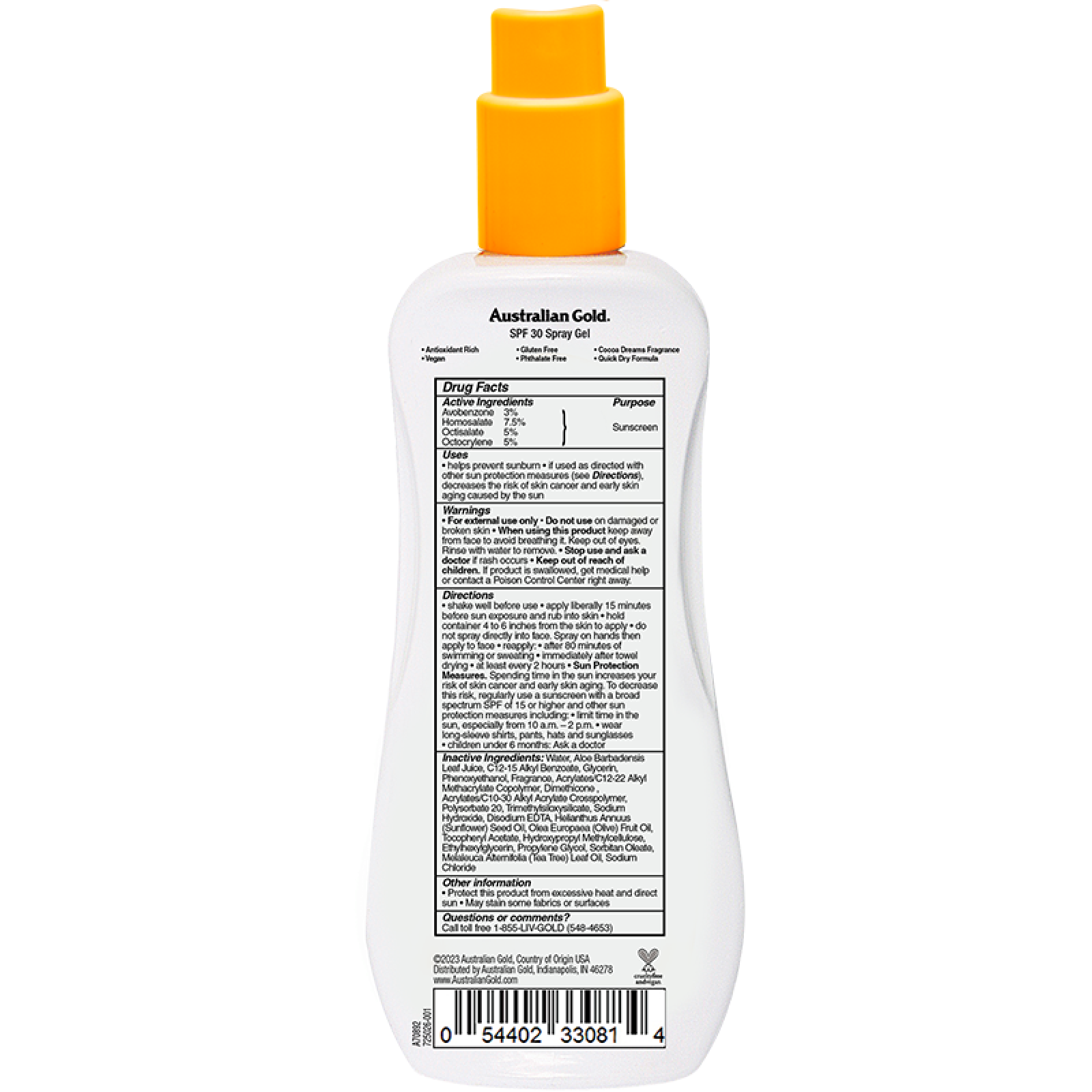 Australian Gold Ultimate Hydration Spray Gel Sunscreen SPF 30 for Everyone