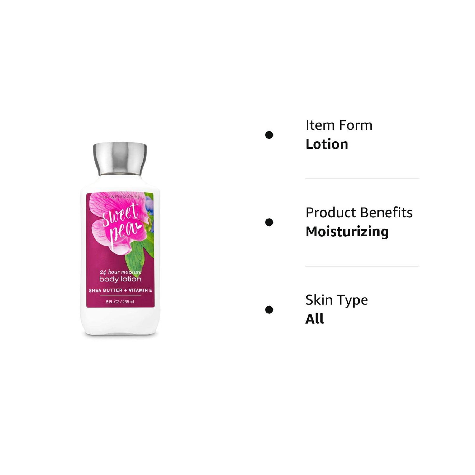 Bath & Body Works Sweet Pea 24 Hour Moisture Body Lotion Shea Butter & Vitamin E Body Lotion