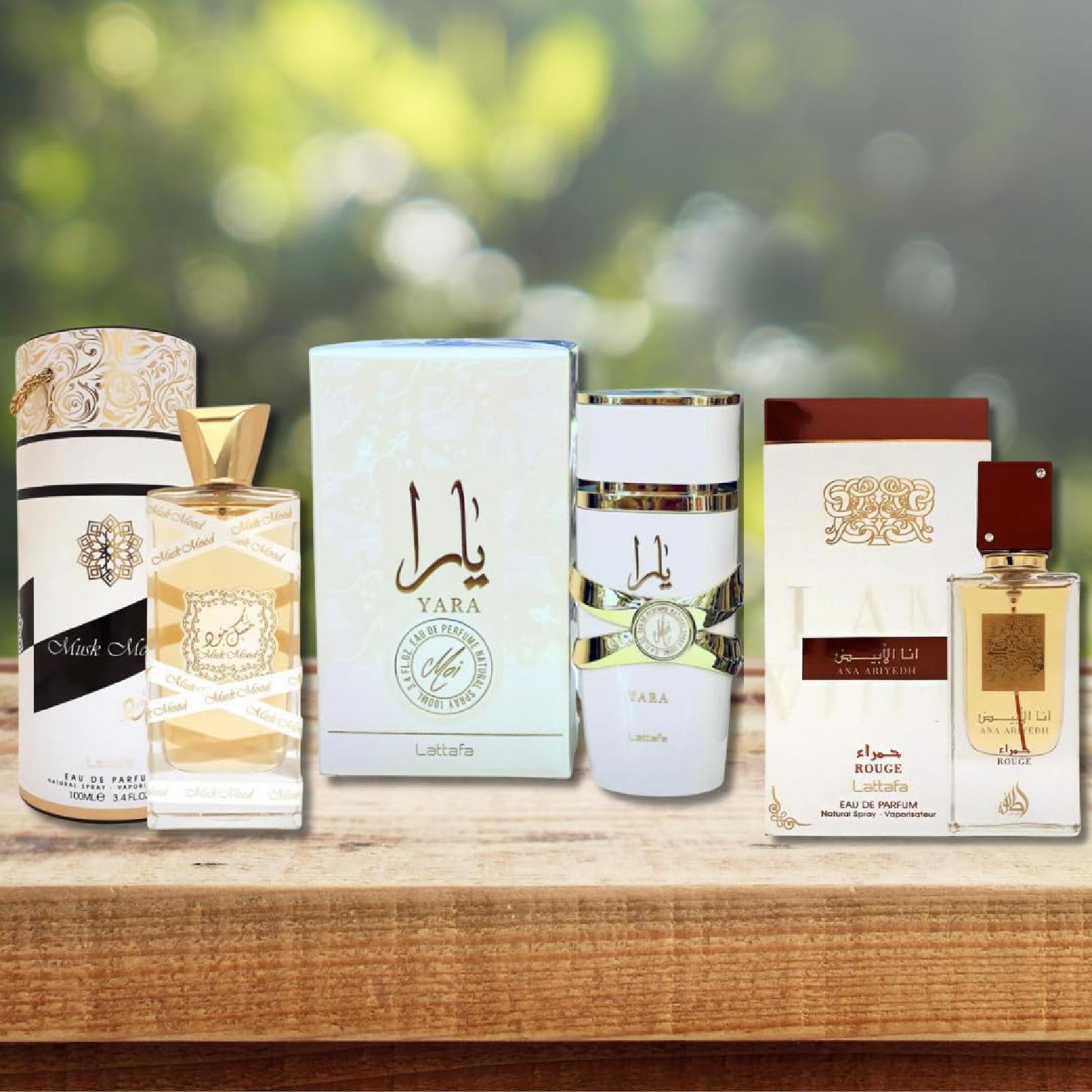 Lattafa Musk Mood, Ana Abiyedh Rouge & Yara Moi Fragrance Bundle for Everyone